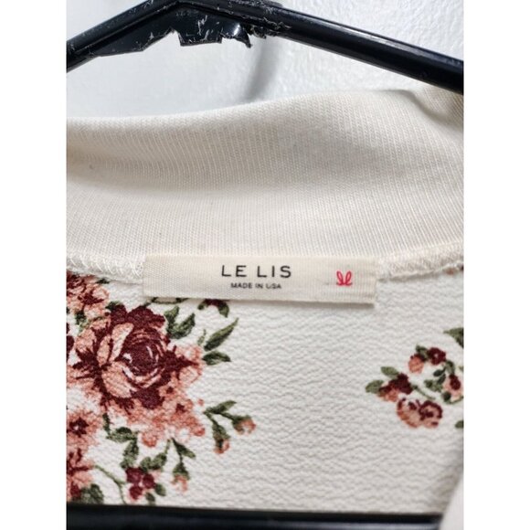 Le Lis Womens Varsity Jacket Size Large Ivory Pink Floral Zip Front Lightweight - Picture 3 of 6